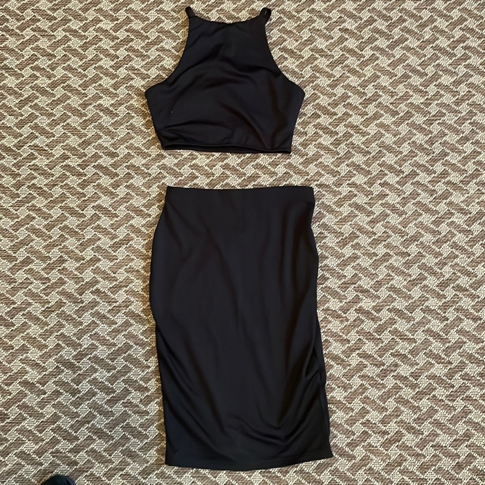 Black two piece crop and fitted skirt